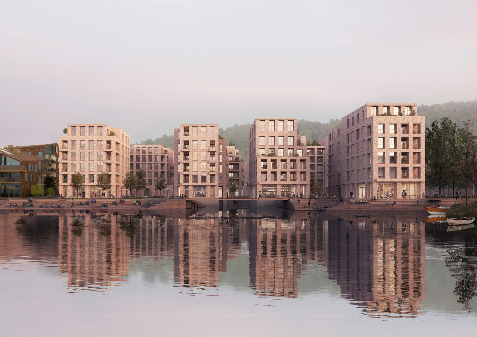 Kongsbrygga speilet i vannet (rendering)